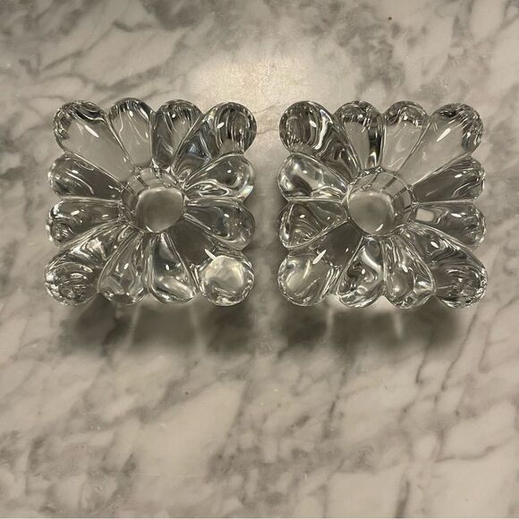 Vintage Heisey Glass Clear Crystolite Square Flower Candlesticks - Picture 1 of 5